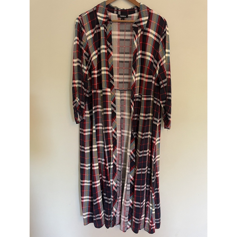 Torrid Challis Plaid Maxi Shirt Style Outfit Topper Kimono‎ Duster. Size 2.